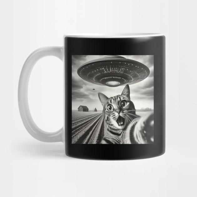 Cat Selfie With Alien UFO Funny Cat by Creatifly Graphic Tees